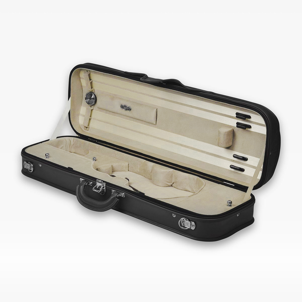 Milano Leather Wooden Violin Case Black and Beige