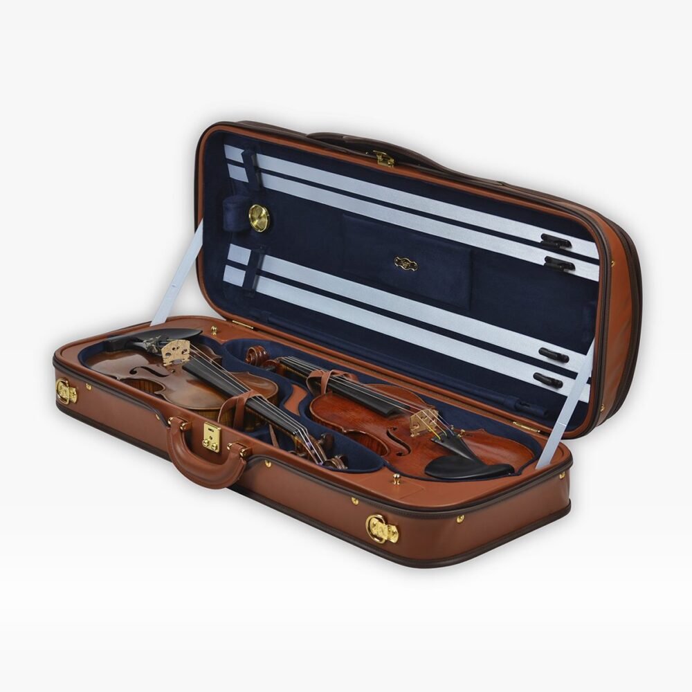 Negri Cases Diplomat Double Cognac Brown Leather and Navy Blue