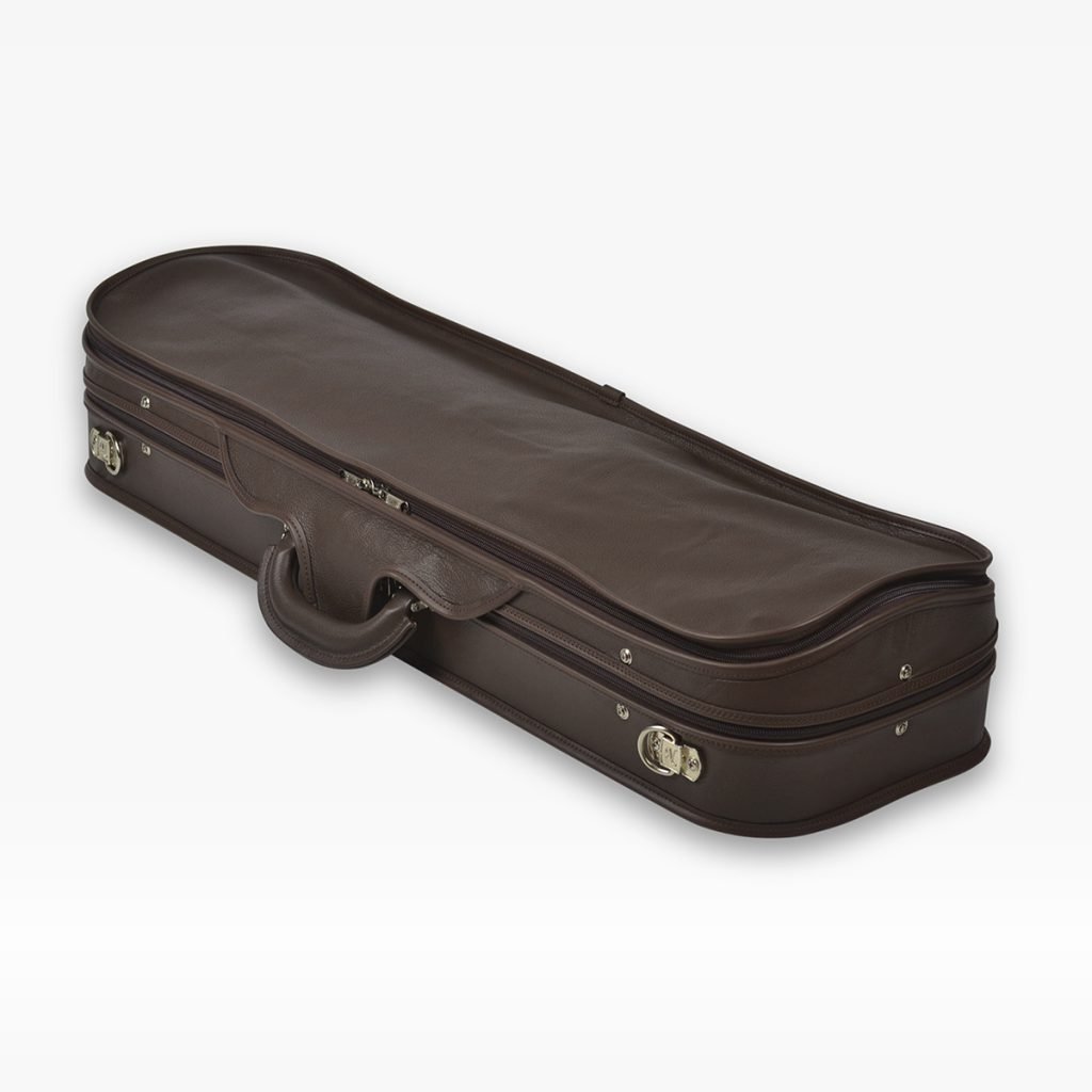 Milano Leather Wooden Violin Case Chocolat Brown and Beige Negri Cases